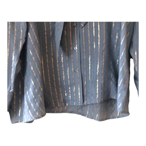 Chico's Black Label Silk-Blend Metallic Top Women's 2 Blue - Picture 7 of 10